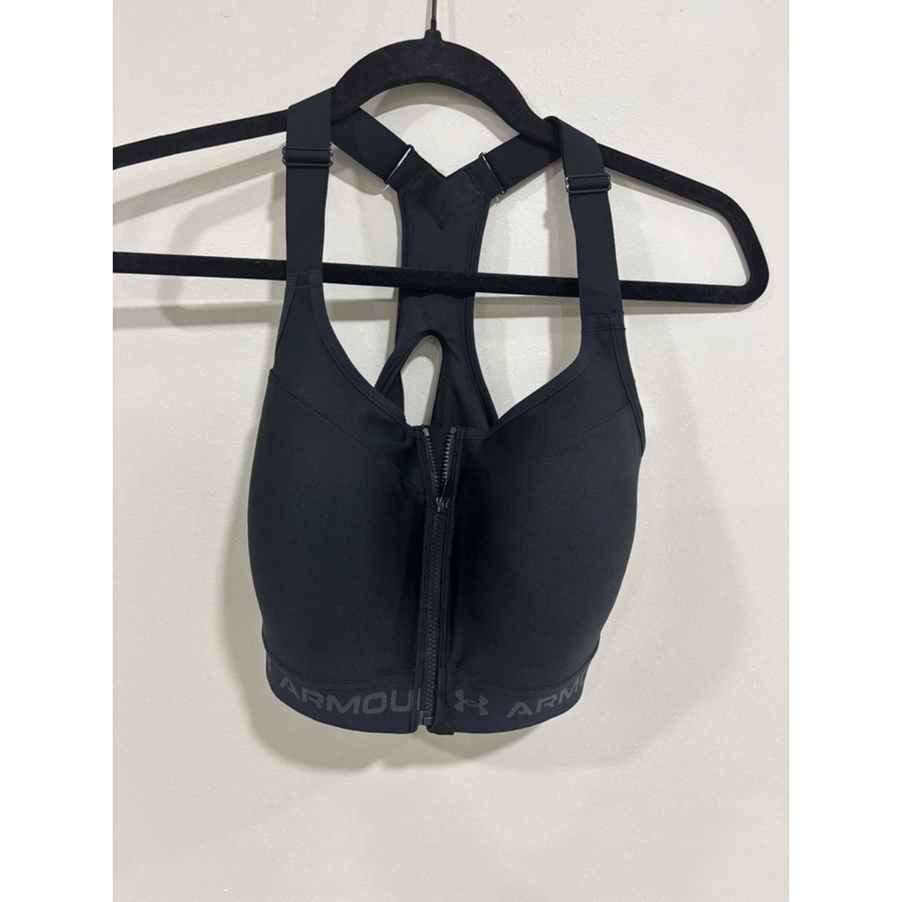 Under Armour Black High Impact Zip Front Sports‎ Bra 34DD Razorback Compression